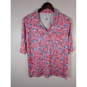 Stella Parker Collection Shirt Womens Large Pink Floral Popover Tunic Top
